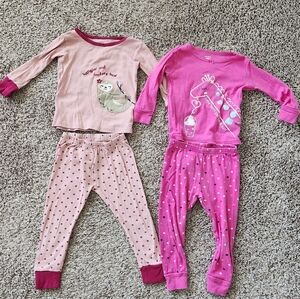 Carter's Pink & Hot Pink Girls 2-Pair Pajama Set with Giraffe and Sloth